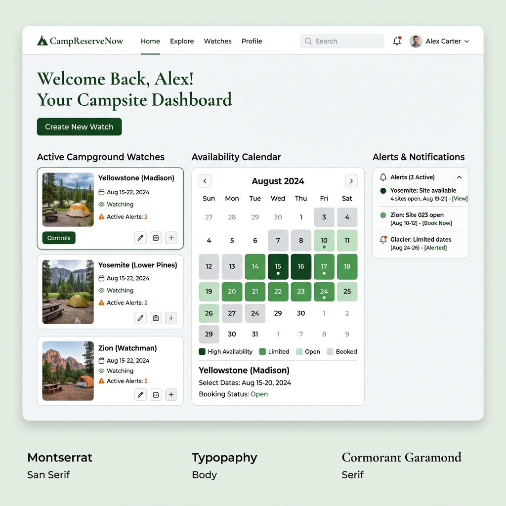 CampReserveNow UI Dashboard